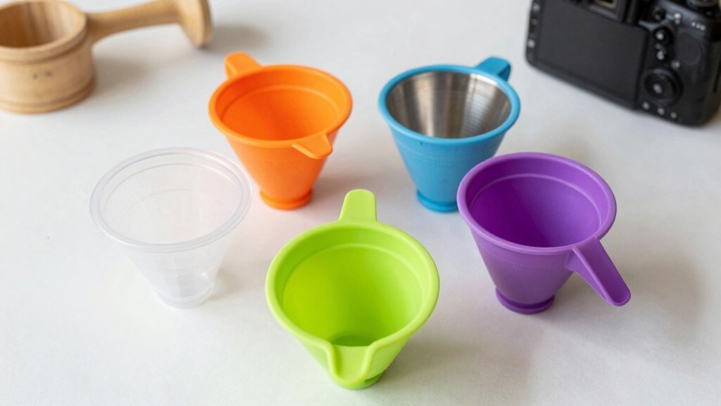 five child size funnels for pouring practice