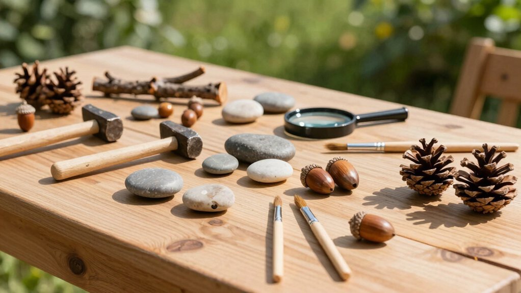 mix rocks sticks tools