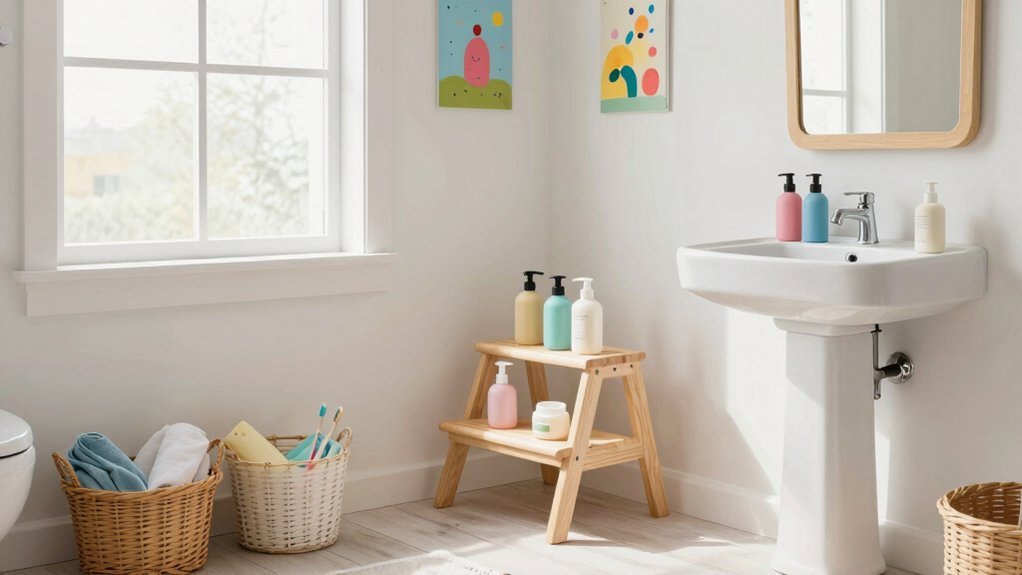 organize child accessible bathroom supplies