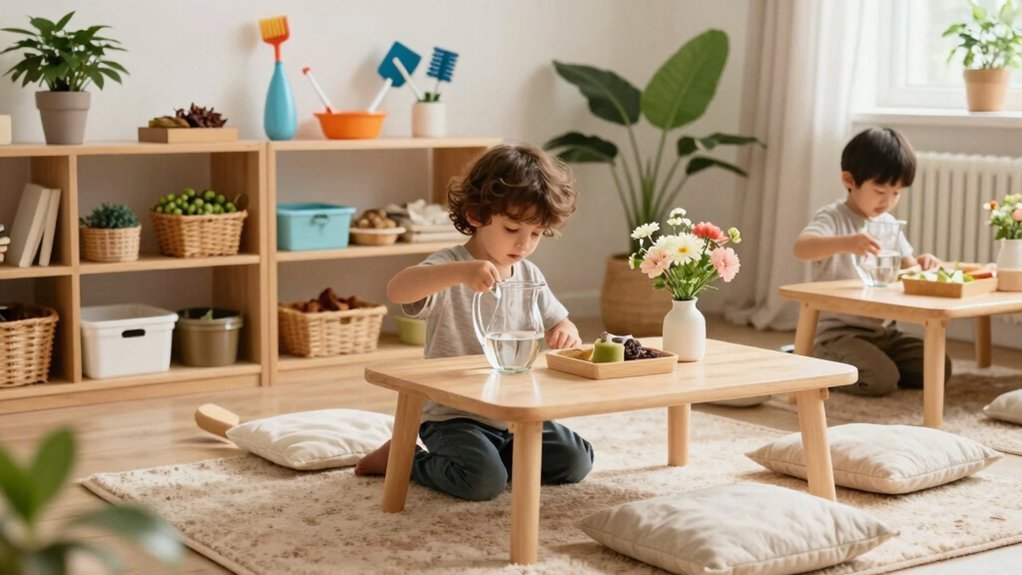 accessible labeled adjustable workstations for independent child work