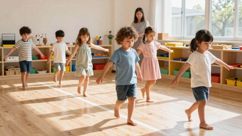 montessori kids walk line