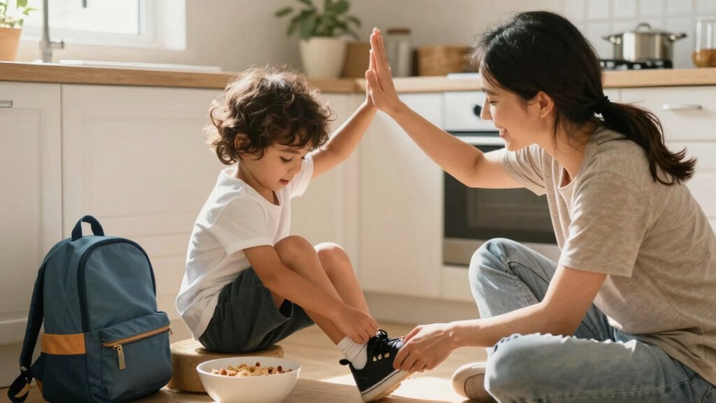 quick hug reinforces independence and motivation